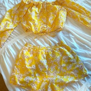 Yellow floral two piece set.